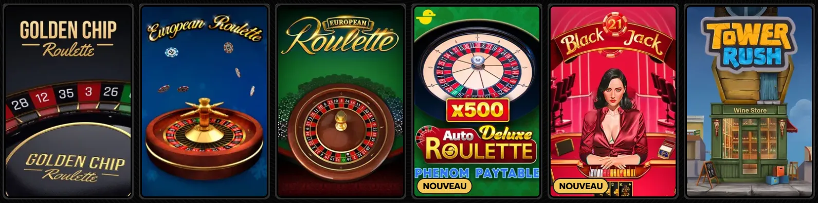 Jeux de table du Spinsy Casino incluant blackjack et roulette