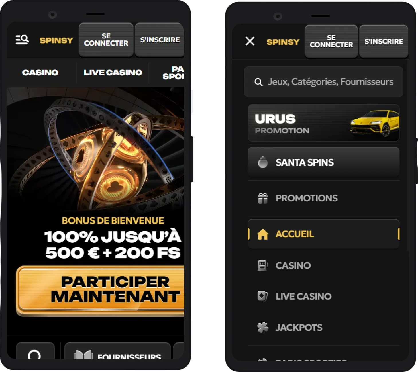 Version mobile du Spinsy Casino pour jouer sur smartphone
