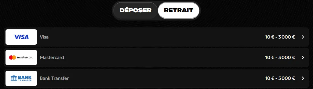 Options de retrait du Spinsy Casino pour paiements fiables