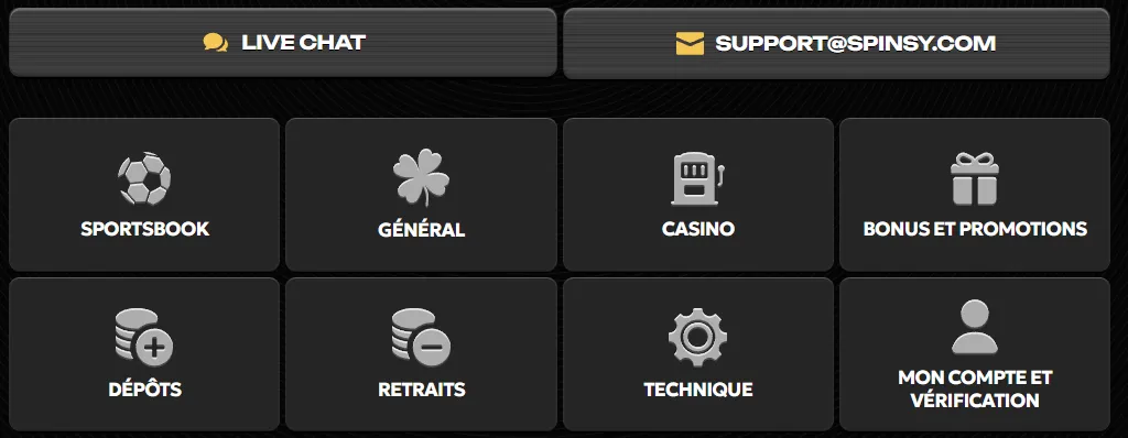 Service client du Spinsy Casino disponible 24/7 pour assistance